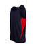 A men's singlet featuring navy and red colours with a logo on the side.