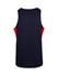 A navy and red men's singlet with a round neck and sleeveless design, featuring a branding logo.