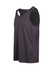 A grey men's singlet made of 100% polyester, featuring a modern cut and shoulder detailing. It has a branding logo.
