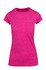 A pink women's athletic T-shirt with a fitted design and short sleeves. It features a logo on the front.