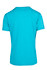A turquoise heather T-shirt with short sleeves and a round neckline, featuring a logo on the back.
