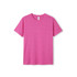 A pink heather T-shirt with a crew neckline and short sleeves, featuring a logo on the chest.