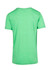 A green heather T-shirt with short sleeves and a rounded neckline. It has a logo on the back.