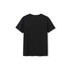 A black unisex T-shirt with a simple design and no visible logos or branding, viewed from the back.