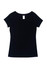 A black women's cotton/spandex T-shirt featuring a fitted design and short sleeves. It has a label inside.