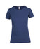 A women's short-sleeve T-shirt in a dark blue marl fabric with a fitted design and a branding label.