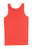A bright red men's cotton rib singlet with a classic design and a logo on the label.