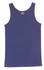 A navy blue men's cotton rib singlet with a rounded neckline, featuring a brand logo on the label.