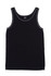 A black men's cotton rib singlet featuring contrasting stitching and no sleeves, with a logo on the neckline.