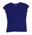 A women's navy V-neck T-shirt with short sleeves, featuring a logo on the label.