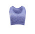 A seamless crop top in a gradient blue hue with a rounded neckline and a fitted design. It features a logo on the front.