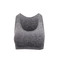 A grey seamless crop top with wide straps and a fitted design, featuring a logo on the front.