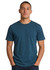 A black unisex t-shirt with a simple design and a label inside. Features a logo on the tag.