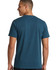 A unisex earth care T-shirt in teal, featuring a simple design and a logo on the back.
