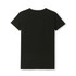 A black women's t-shirt with a simple design, featuring a logo on the back.