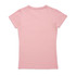 A pink women's T-shirt with a fitted design, featuring a plain back and short sleeves. It includes a logo.