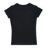 A black women's T-shirt with a fitted design, featuring a plain back and short sleeves.