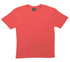 A coral unisex V-neck T-shirt with short sleeves and a brand logo on the label.