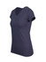 A women's marl navy V-neck T-shirt with short sleeves and a fitted design, featuring a logo on the side.