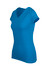 A blue women's marl V-neck T-shirt with short sleeves and a fitted design. It features a logo on the side.
