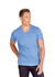 A men's marl V-neck T-shirt in light blue, featuring a fitted style and a branding logo.