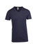 A men's marl V-neck T-shirt in dark navy with short sleeves and a label inside.