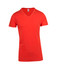 A red V-neck T-shirt for men, featuring short sleeves and a simple design with a logo.