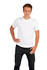 A man wearing a white raw cotton wave t-shirt, standing casually with one hand on his hip.