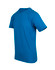 A blue raw cotton T-shirt with a crew neck and short sleeves, featuring a logo.
