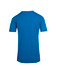 A blue unisex raw cotton T-shirt featuring short sleeves and a smooth fabric texture. It has a logo on the back.