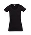 A black women's raw cotton wave T-shirt with short sleeves and a scoop neckline. It has a small logo label.