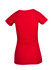 A red women's t-shirt with a fitted design and short sleeves, featuring a logo on the back.