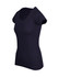 A navy blue women's t-shirt with a scoop neckline and short sleeves, featuring a subtle texture.