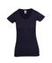 A women's raw cotton wave T-shirt in navy, featuring a scoop neckline and short sleeves. It has a label inside.