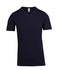 A men's unisex raw cotton wave V-neck t-shirt in navy blue, featuring a logo on the neckline.