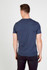 A navy blue men's crew neck T-shirt with a standard fit, featuring a logo on the back.