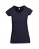A women's dark navy marl scoop neck T-shirt featuring short sleeves and a fitted design, with a logo.
