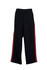 Mens striped track pants in black with red side stripes, featuring a comfortable fit and an elastic waistband.