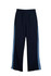 Mens striped track pants in navy with light blue stripes along the sides. Features an elastic waistband and a logo.
