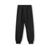 Black men's three-layer cotton sandwich pants with an elastic waistband and tapered legs, featuring a logo.