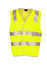 A high-visibility yellow vest featuring grey 3M reflective tape and a logo. Suitable for workwear applications.