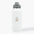 A drink bottle in a frosted white finish with a gray cap, featuring a logo.
