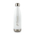 A drink bottle with a white body and silver lid, featuring a logo on the side.