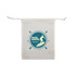 A cream drawstring pouch featuring a surfboard design and a logo. It has a simple, beach-themed aesthetic.