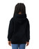 A black hooded sweatshirt for youth, featuring a kangaroo pocket and a relaxed fit. The back view shows the hood.