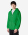 A green Gildan Heavy Blend adult full zip hooded sweatshirt with a front zip and a hood. Features a logo.