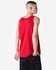 A red unisex fine jersey tank top is displayed from the back, featuring a simple design and a relaxed fit.