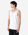 A white Gildan Heavy Cotton adult tank top displayed on a male model, with a simple logo present.