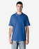 A plain blue Gildan Softstyle adult double pique polo worn by a standing male model with short hair.