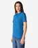 A blue ladies' polo shirt with a collar and short sleeves, featuring a logo on the chest.